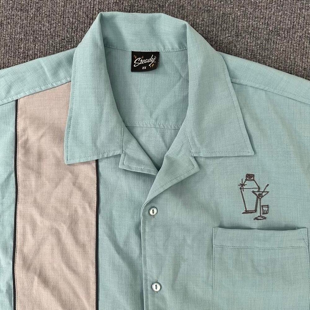 Steady Clothing Men’s Palm Springs Cocktail Retro Bowling Shirt Rockabilly 2XL